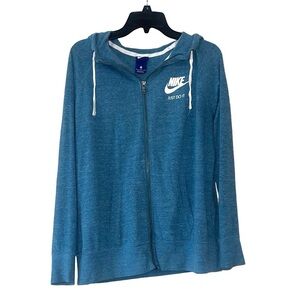 Nike blue Zip-Up Hoodie with White Logo sweater